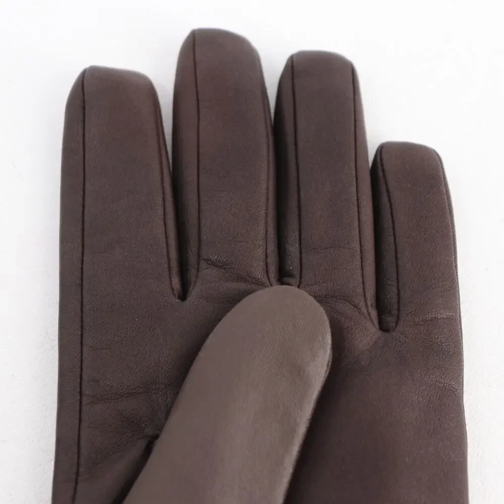 Aris Gloves Women Large Brown Leather Lined Hook Loop Closure Wrist